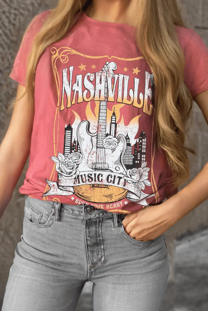 Mineral Red Nashville Music City Graphic Retro Fashion Tee - Love Salve